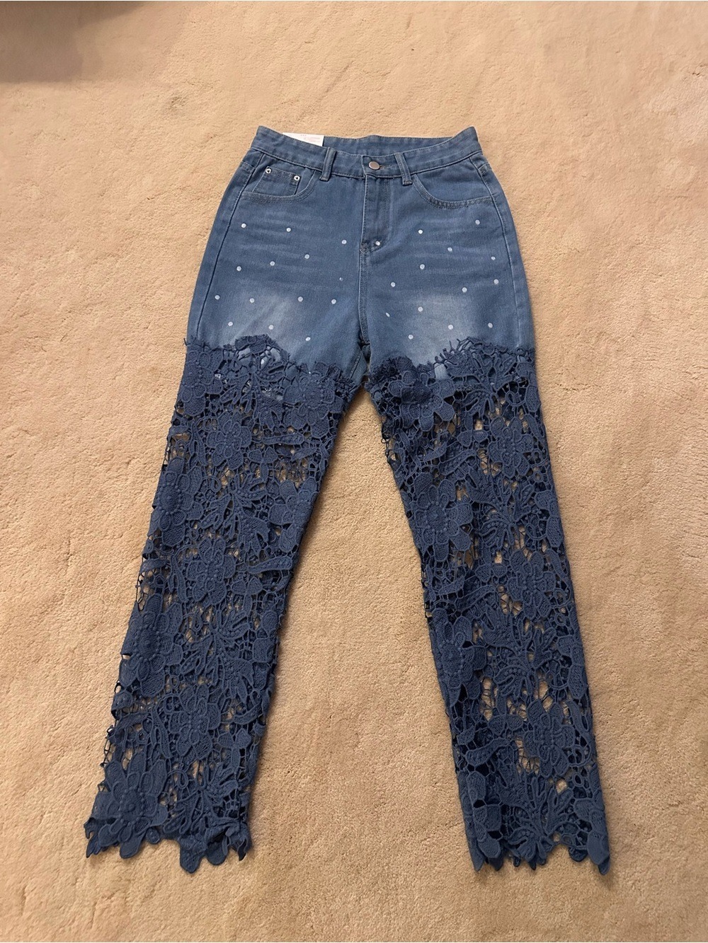 Lace-Trim High-Waist Women's faded Blue Jeans